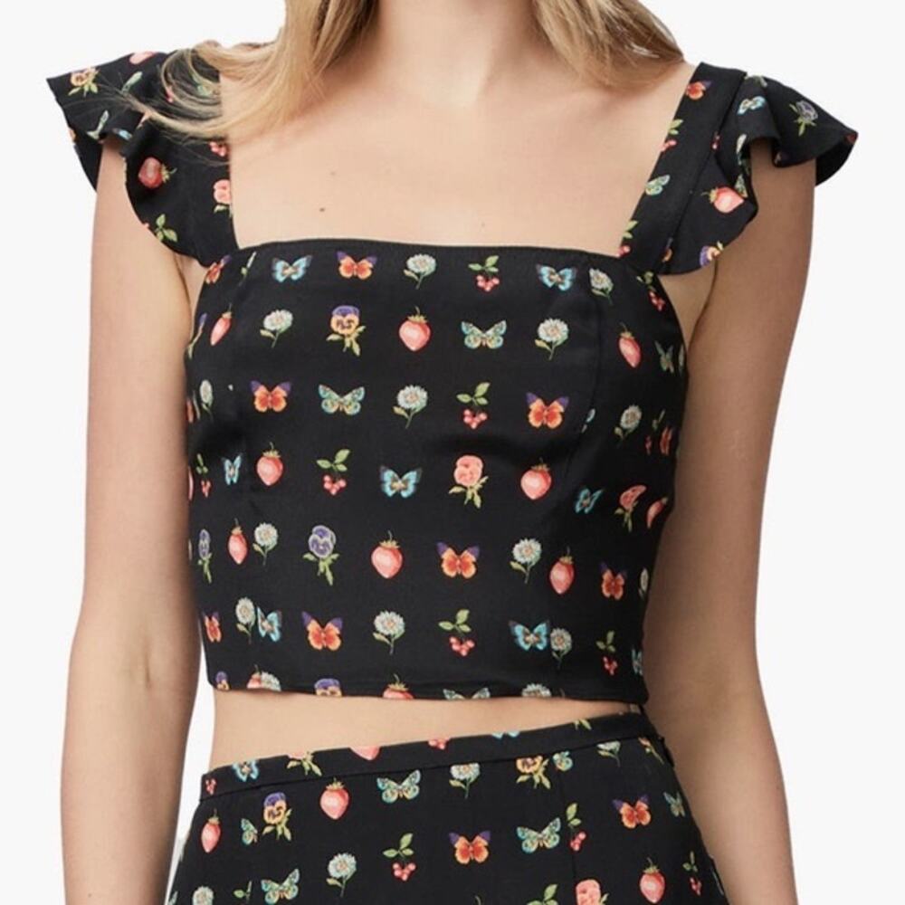 Paige Mixed Print Naya Ruffle Strap Crop Tank Black Size XL